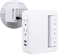Vista 1 de GE Protector SurGE giratorio Pro de acceso lateral, extensor de 5 salidas con 2 puertos USB, adaptador de grifo de pared, estación de carga, 3