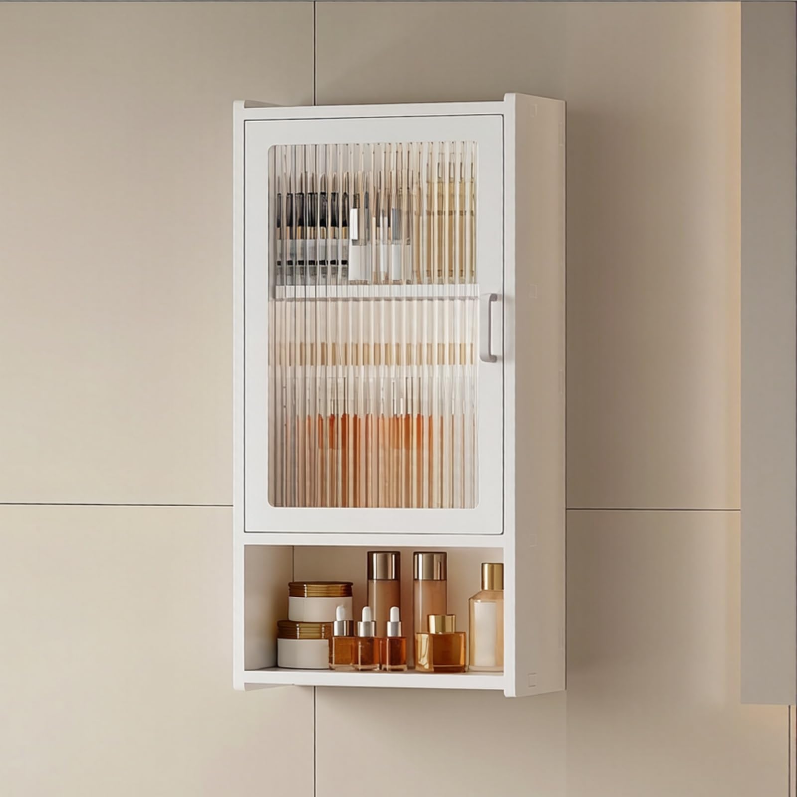 Wall Mounted Bathroom Cabinet With Fluted Acrylic Doors Over The Toilet Sto Pvc Mcine Cabinet For Kitchen & Laundry Room,White-30*15*60Cm/11.8*5.9*23.6In,White-30*15*60cm/11.8*5.9*23.6in