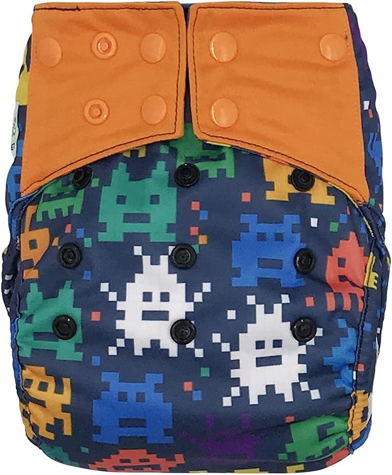 Reusable Waterproof Diaper Cover Shell: for Baby Prefold Cloth Diapers, Flats, Fitted or Inserts (Retro Game)