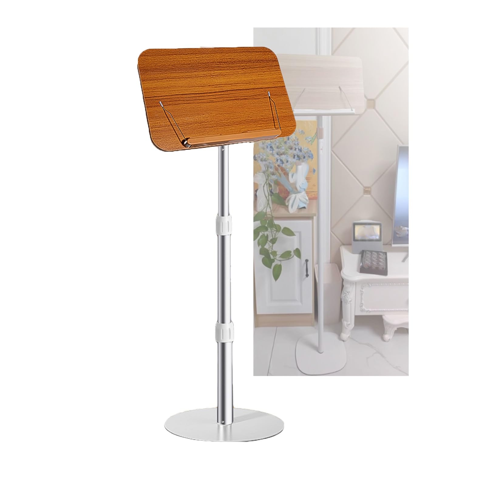 Nuty na pulpit, przenośny stojak na podium, stojak do czytania ze spinaczami do papieru, do nauki w domu, do sali konferencyjnej(Color 2,45-75cm)