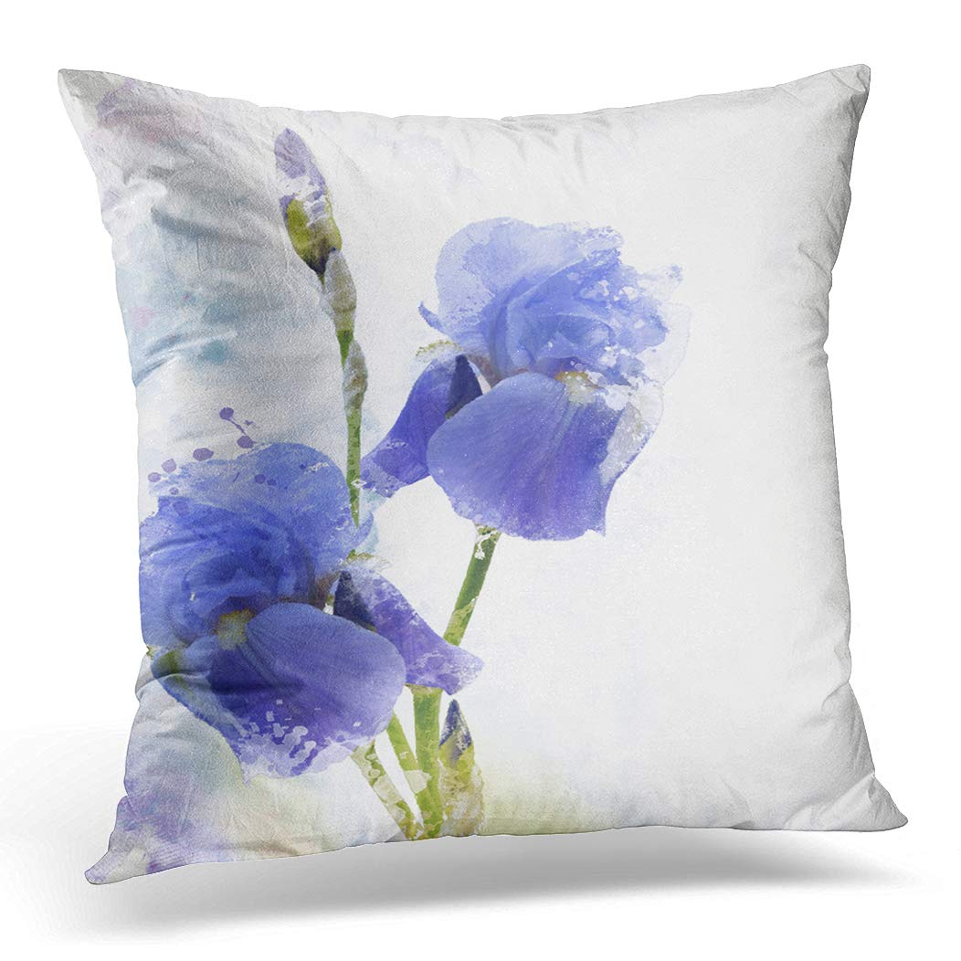 Awowee Cushion Cover 45x45cm/18x18inches Blue Bloom Digital Painting of Iris Flowers Purple Blossom Home Decor Throw Pillow Cover Square Pillowcase for Bed Sofa