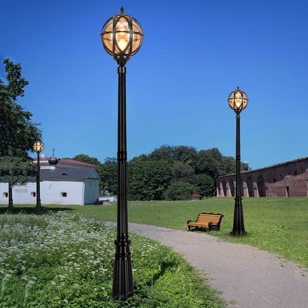 Kreatywna Lampa Kolumnowa E27 Do Ogrodu, Willa, Oświetlenie Krajobrazu, Europejska Tradycyjna Śródziemnomorska, Aluminiowa Kula, Lampa Uliczna, Szklana Kula, Wodoodporna Lamp,Black-A6