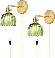 Vista 28 de Juego de 2 apliques de pared enchufables, apliques de pared vintage con pantalla de cristal transparente de tulipán, aplique de pared