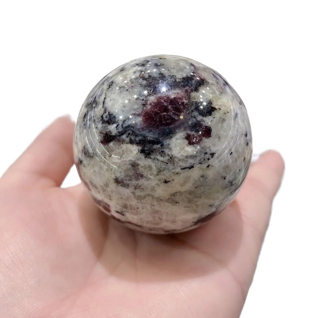 CYVXCPPGI Stone White Twinkling Garnet Symbiotic Quartz Crystals Ball Spheres Accompanying Decorative Stones Minerals Spiritual (70-80mm)