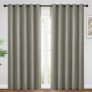 Yakamok Premium Room Darkening Thermal Insulated Curtains for Bedroom/Living Room - Classic Grommet Top (2 Panels, Taupe, 62 Inch by 84 Inch)