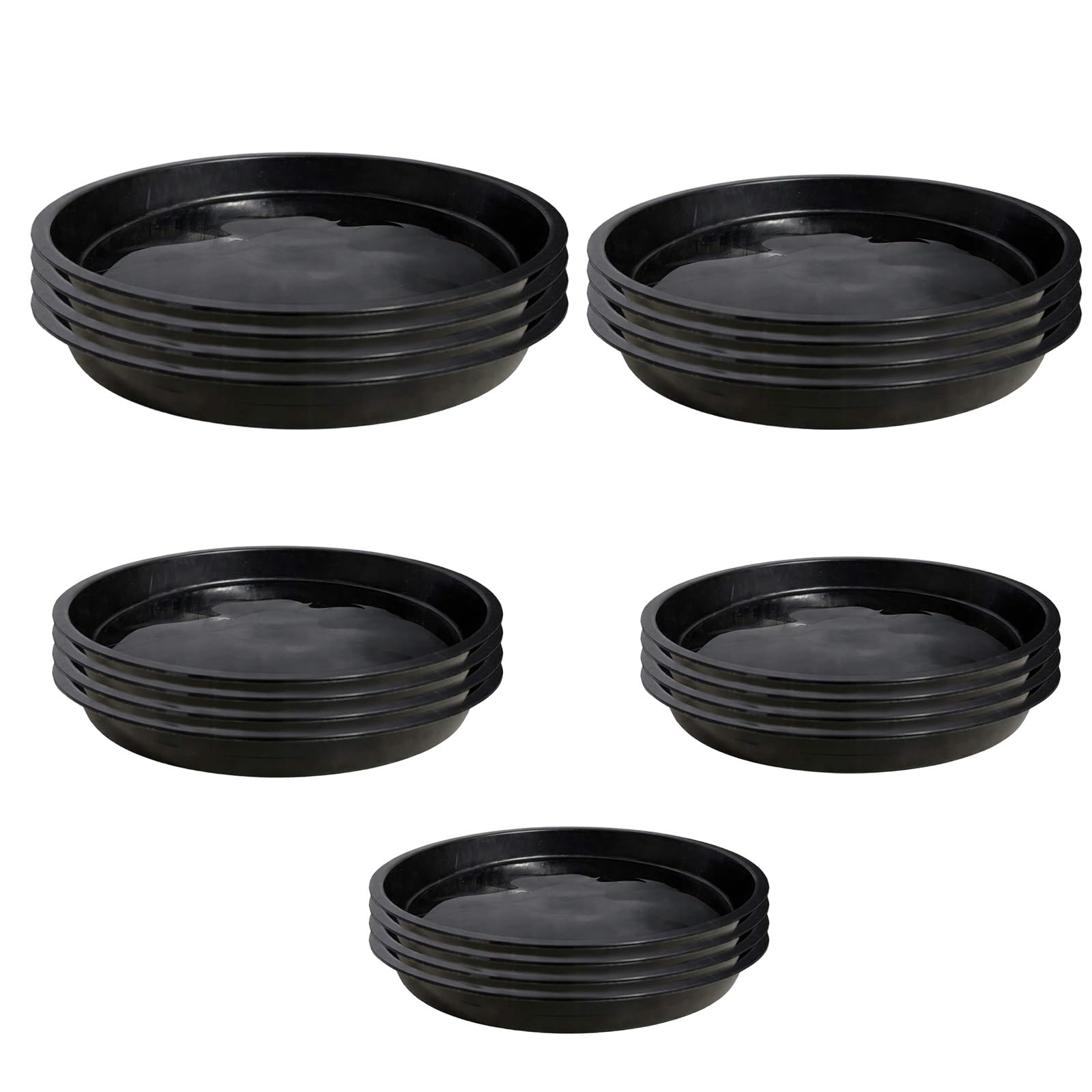 JORcadis 20 Pcs 12/14/16/18/20cm Plant Pot Saucers, Black Circular Plant Pot Trays in 5 Sizes for Indoor Outdoor, Versatile Plastic Plants Flowers Drip Trays for Home Balcony Garden