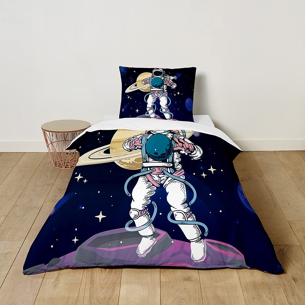 FANSU Kids Duvet Cover Bedding Set 2 Piece, 3D Space Planet Pattern Boys Girls Children Cartoons Quilt Cover & Pillow Set for Nursery Toddler Cot Single Size Bed (Moon,120x150cm+40x60cm)
