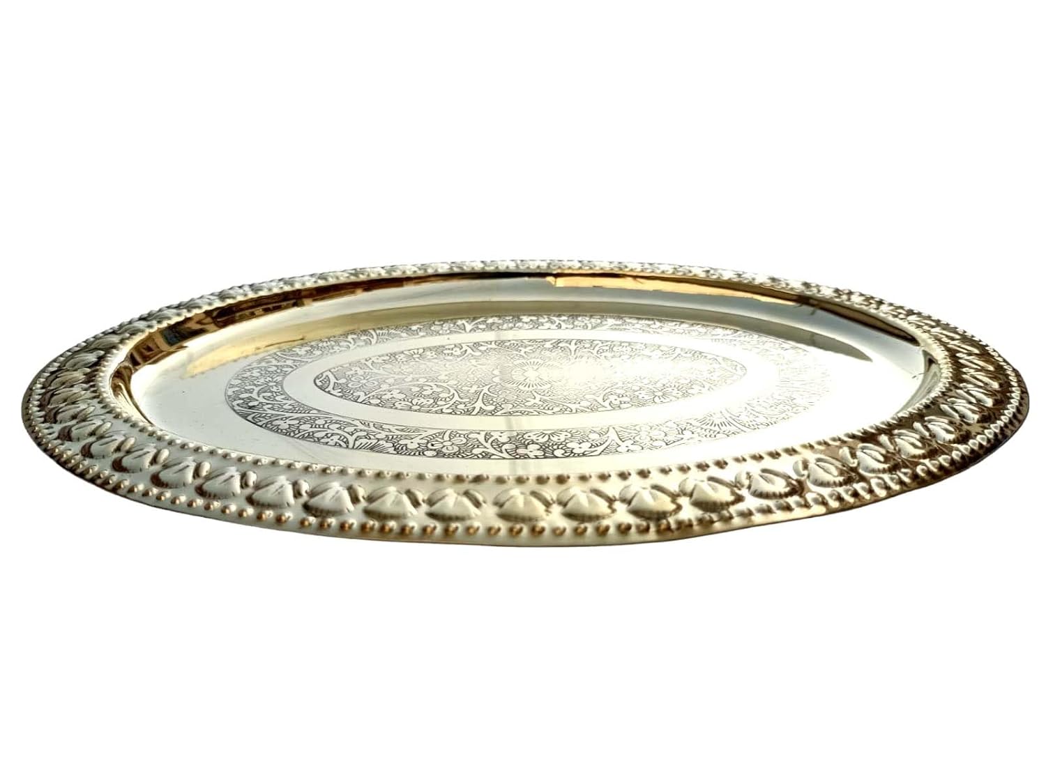 SOLINO Brass Nakshi Flower Design Embossed Oval Tray, Engraved Scene, Solid Brass, Catch-All Tray, Retro Brass Tray, Gift Item Vintage Brass Serving Tray 8 615UZ1IXd4L. SL1500
