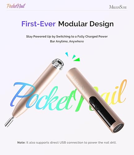 Miniatura 2 de MelodySusie PocketNail PC100GR - Taladro de uñas portátil recargable de 20,000 RPM, color dorado