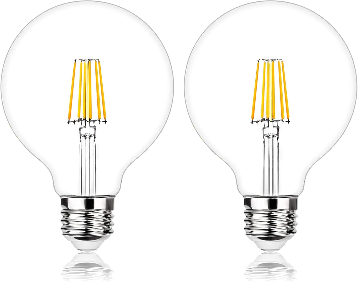 2PCS G125 Globe LED Light Bulbs 8w Equivalent 60 watt,E26 Large Decorative Edison Light Bulb Oversized,Big Fancy Glass Lightbulbs 2700k Warm Light for Sputnik Chandelier (Warm Light, 2PCS)
