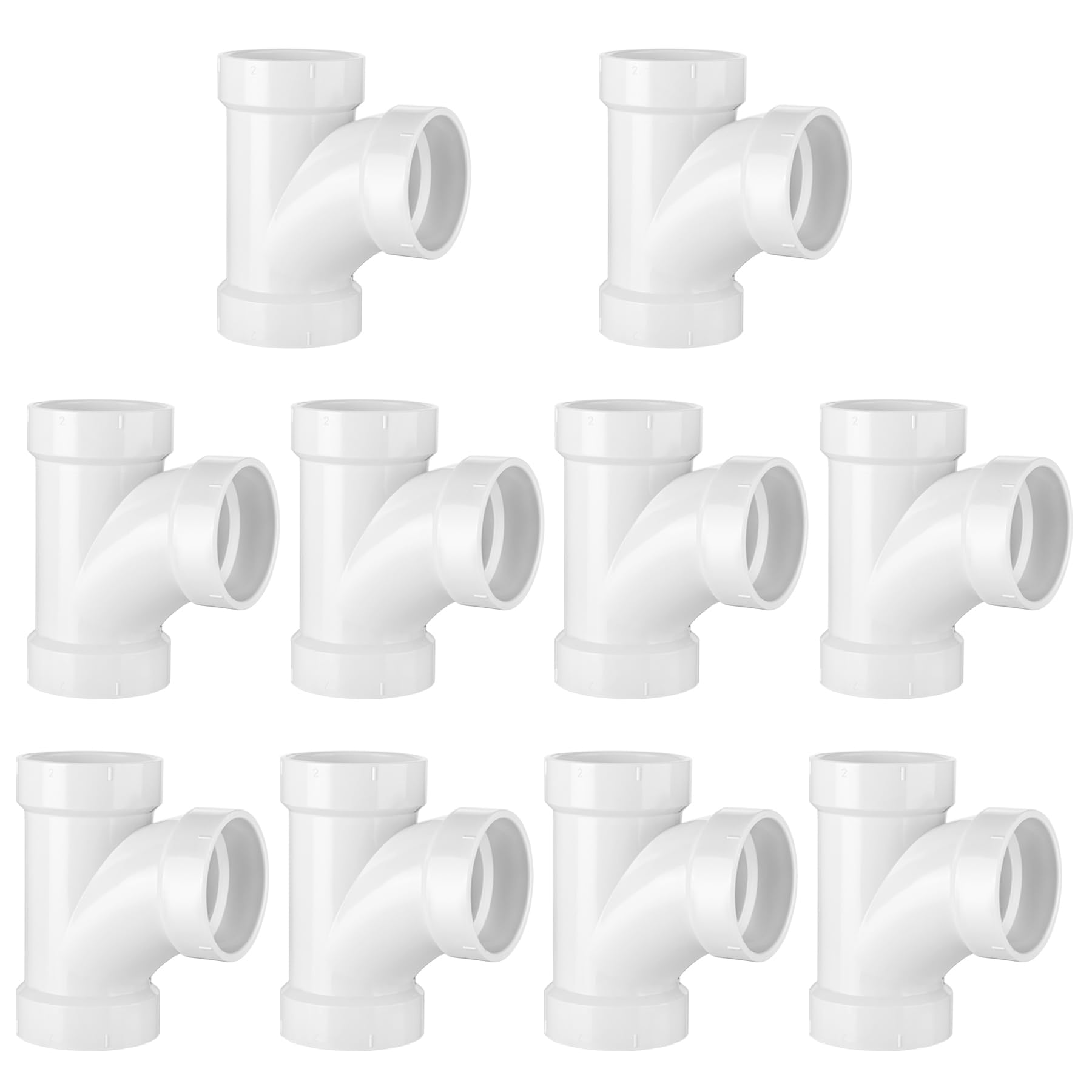 Raccordo a T in PVC da 5 cm, confezione da 10 pezzi, 2 pollici, 40 raccordi per tubi bianchi, PPT-753 (10 pezzi)