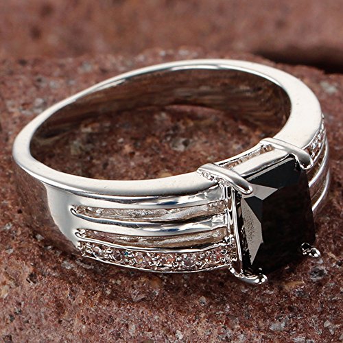 925 Sterling Silver Plated Radiant Shaped Simulated Black Spinel Promise Ring3