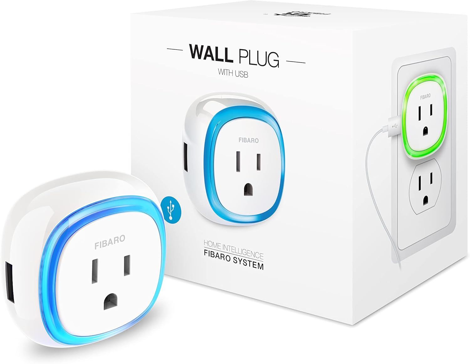 FIBARO Wall Plug with USB Charger ZWave Plus Intelligent Socket, FGWPB