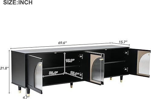 Miniatura 2 de LUMISOL Moderno soporte de TV para TV de 55, 60 y 65 pulgadas, centro de entretenimiento con cajón, puertas y estantes abiertos, consola de TV de