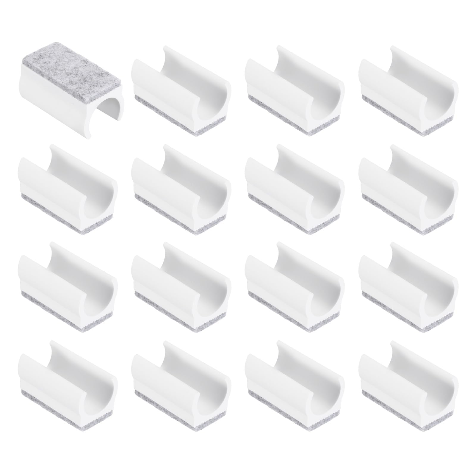 sourcing map 16 Pcs Rectangle U Shaped Chair Leg Caps with Felt Pads, Fit 19mm Dia Tubular Legs, Slide Smoothly Furniture Feet Protectors No Scratches No Noise for Hardwood Floors, White