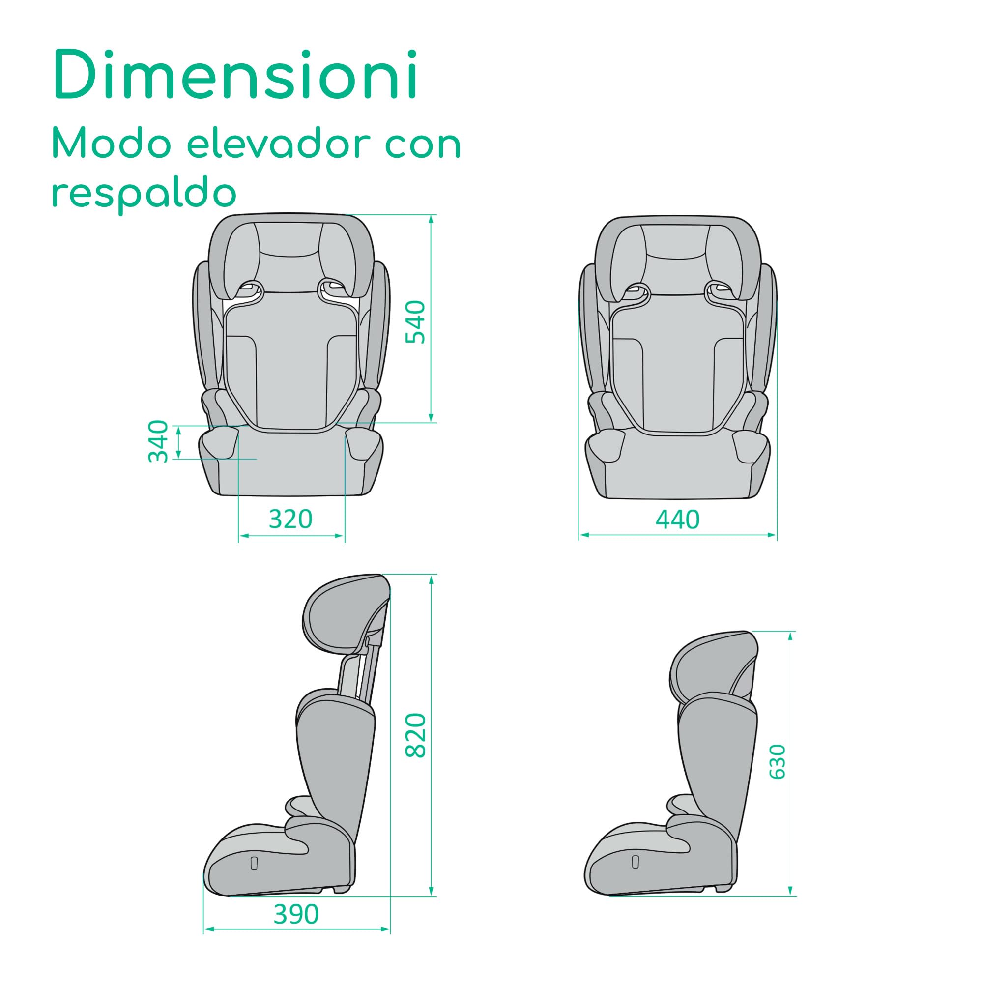 Bebeconfort Ride 2-in-1 i-Safe, Asiento Elevador con respaldo para coche,3,5–12 años (100–150 cm),Elevador con cinturón, Respaldo Desmontable, 3,4 kg,11 Posiciones Reposacabezas,Portavasos, Full Black