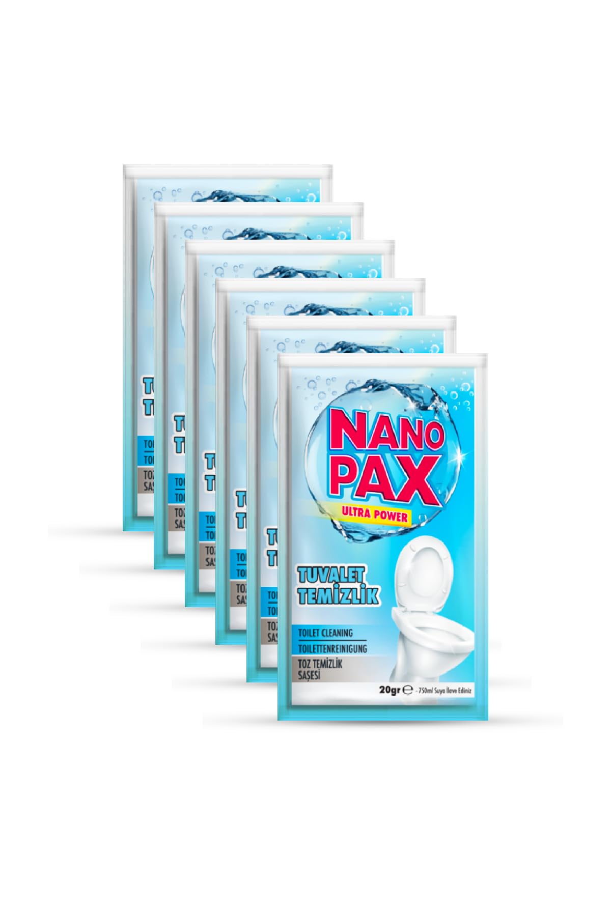 Nanopax 6 Adet Tuvalet & Klozet Aktif Köpüklü Toz Deterjan Saşeleri (Ultra Konsantre) 6 Adet x 20 Gr - Ekonomik Paket