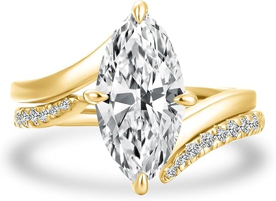Pzokooi Unique 925 Silver 3 Carat Marquise Cut Wedding Ring Set