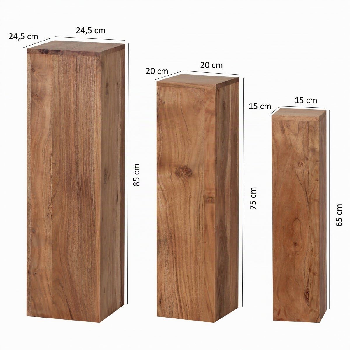 FineBuy Juego de mesas auxiliares de 3 Piezas Madera Maciza de Acacia | Mesas de Centro Marrón | Mesas Modernas para el salón | Mesa de juego como soporte para flores y mesa para plantas en 3 alturas, madera auténtica hecha a mano, cada juego es único