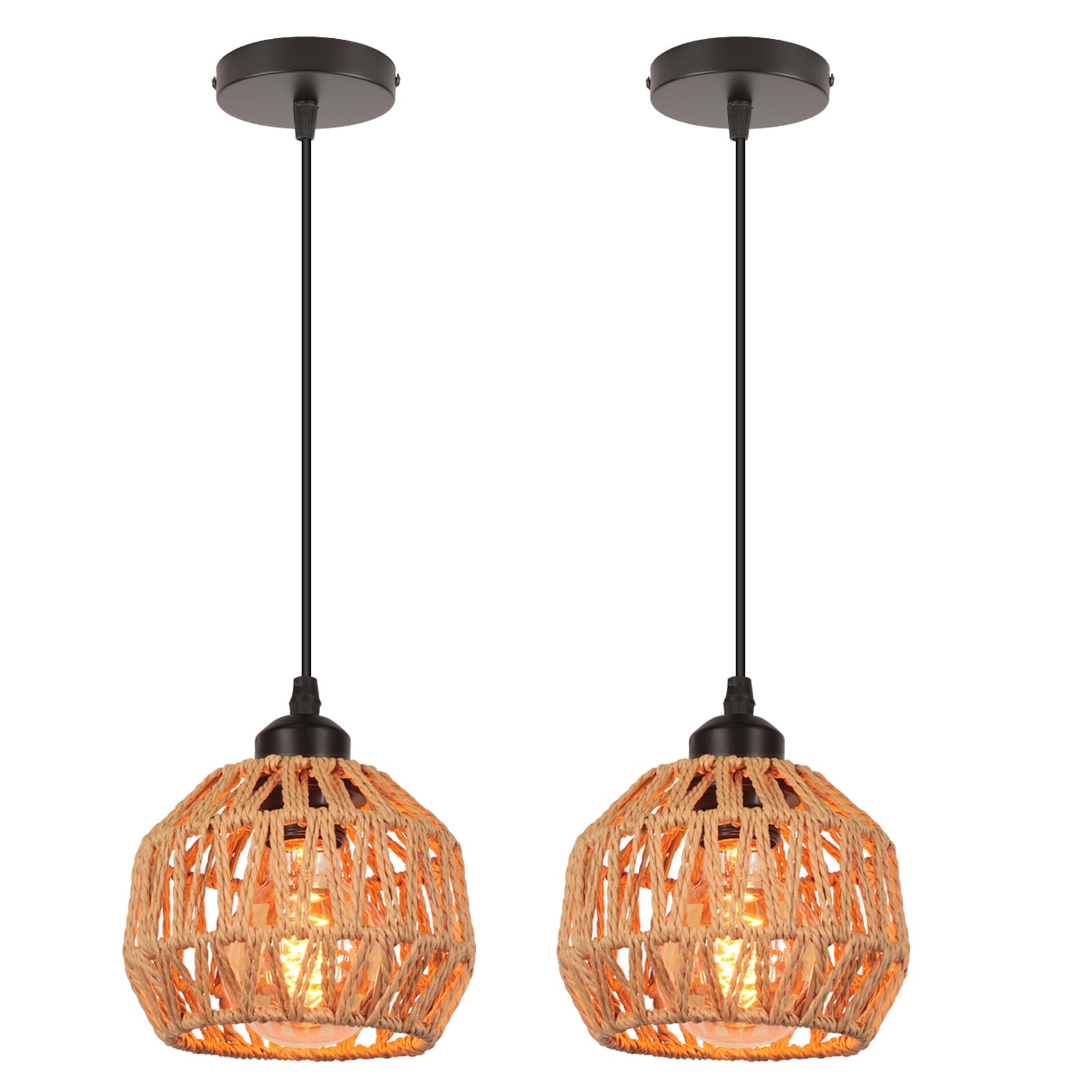 2 Piezas Lámpara Colgante Industrial Vintage E27 Lámpara de Techo Cuerda Metal Pantalla Jaula Retro Lámparas para Restaurante Pasillo Dormitorio