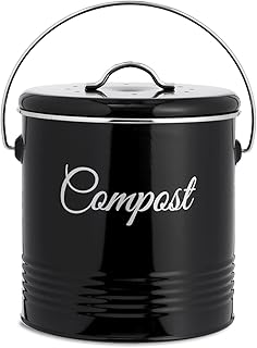 Innoteck Essentials Compost Bucket - 3 Litre Kitchen Composting Bucket - Charcoal Filters and Lid for Indoor Organic Food Waste Recycling - Metal Kitchen Compost Bin - Black