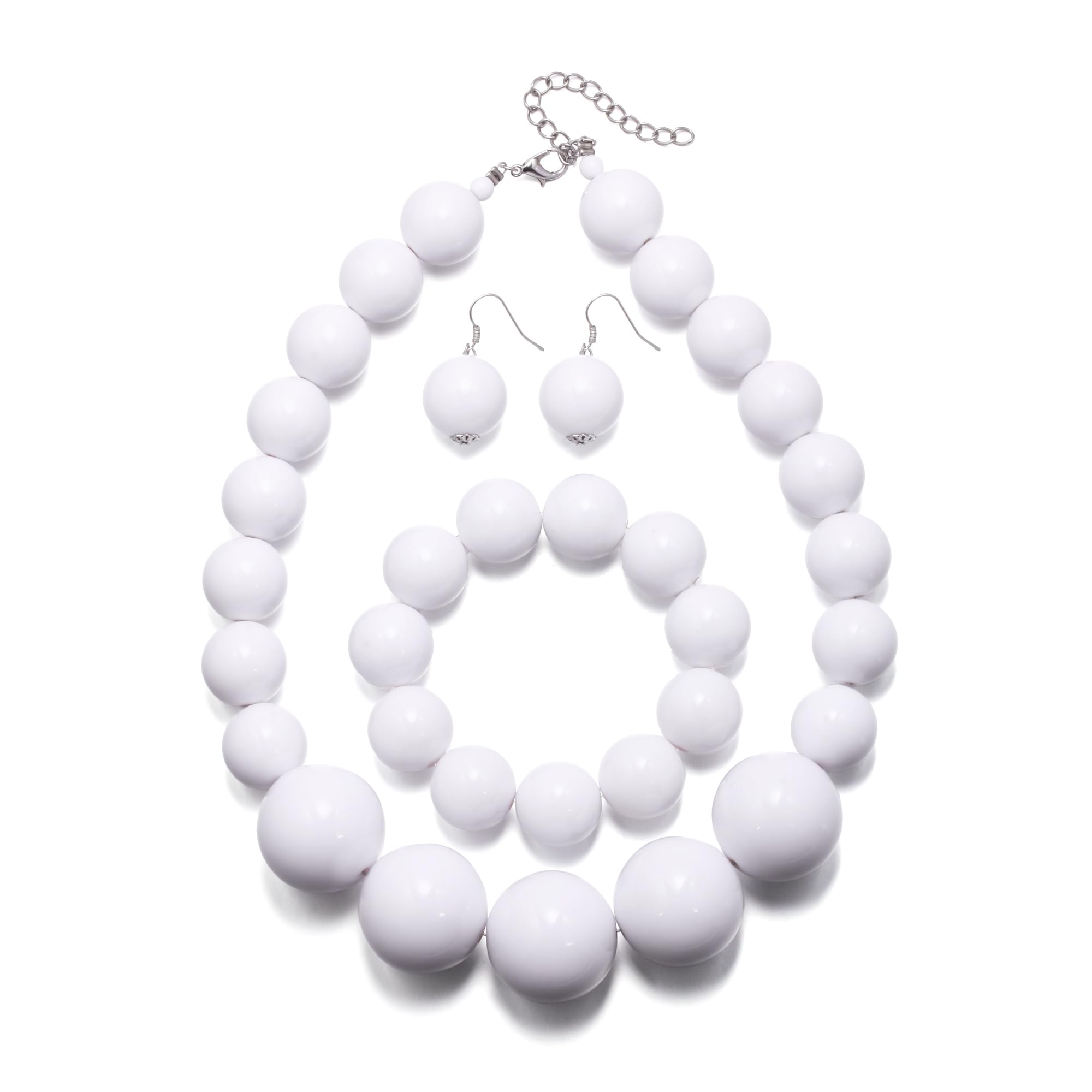 Crysdue Chunky Large Beaded Costume Jewelry Set for Women, Boho Strand Colllar Bid Choker Necklace Earrings Bracelet Set for Halloween Cosplay Party