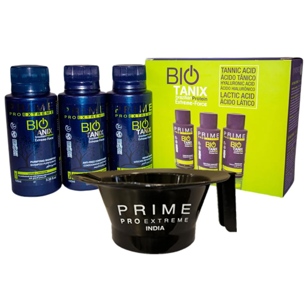 PRIME PRO EXTREME BIO TANIX Brazilian Protein Extreme Force Mini Kit with Colour Mixing Bowl Combo Pack Shampoo, Conditioner, Mask & Bowl Gift Set For Men/Women