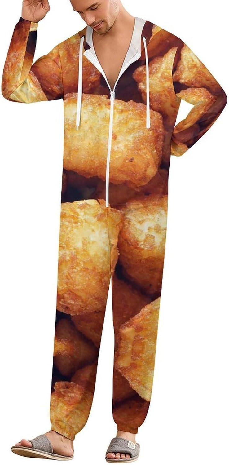 Tater TOT Adult Pajamas Onesie with Hood Pocket Jumpsuits One Piece Sleepwear