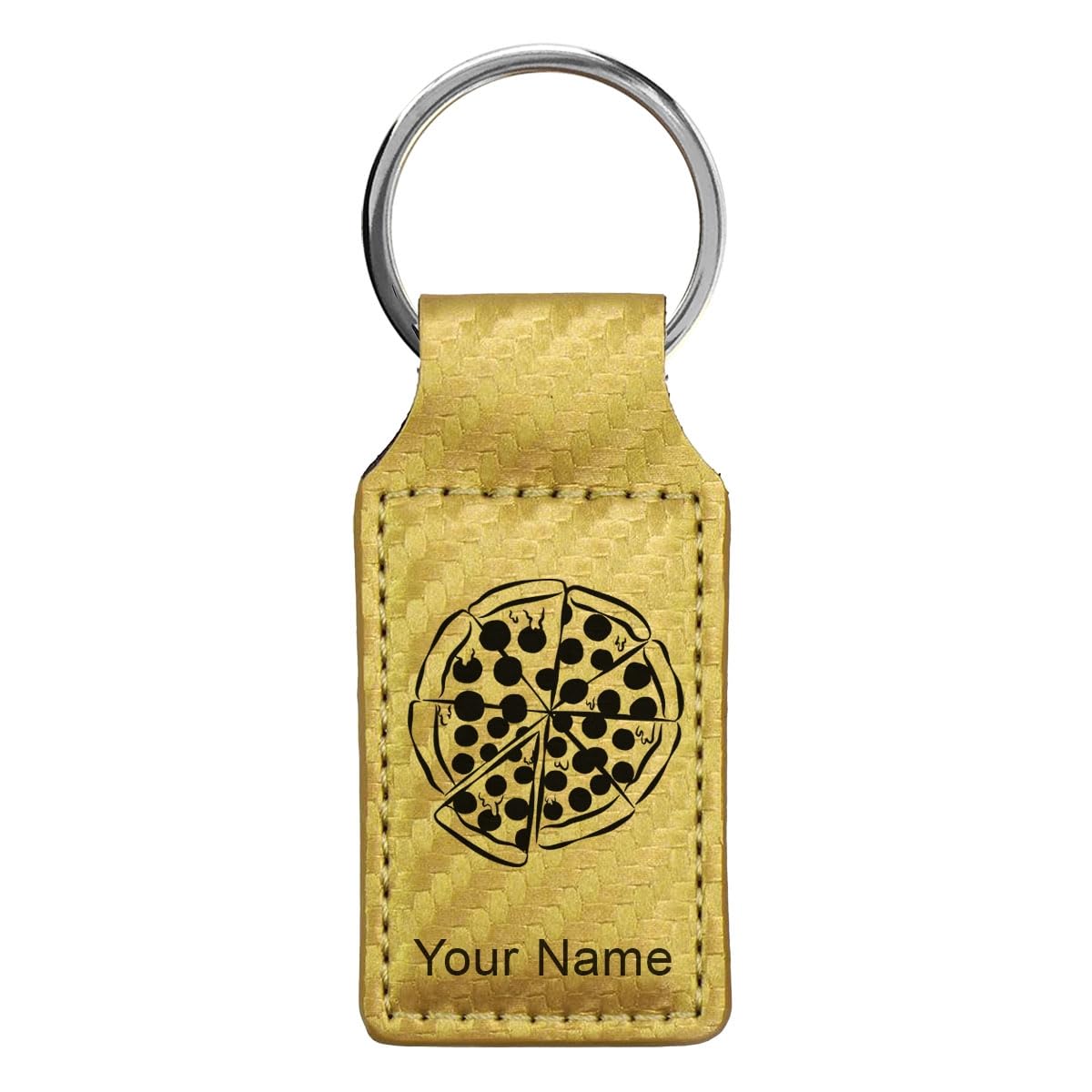 LaserGram Rectangle Keychain, Pizza, Personalized Engraving Included