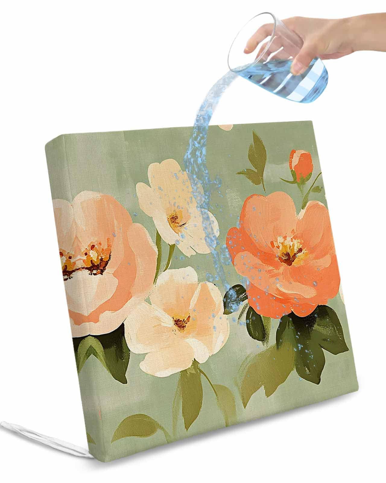 2 Pack Pink Flowers Waterproof Cushion Covers with Ties, Outdoor Patio Chaise Lounge Chair Seat Cushion Slip Covers Replacement(Only Cover) Pastoral Botanical Retro Oil Painting 22