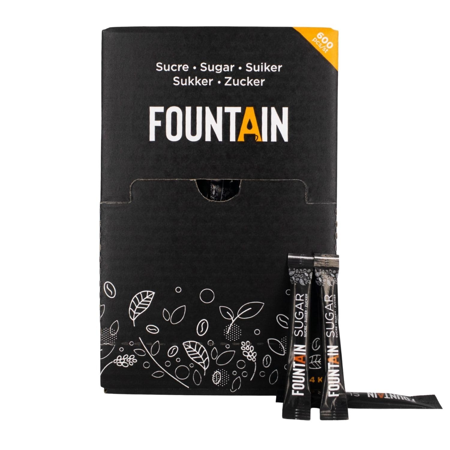 Fountain - Sachet de sucre blanc - Sucre en dosette individuelle de 4 gr dans une boîte distributrice - idéal pour tasse de café - 4 gr x 600 pièces
