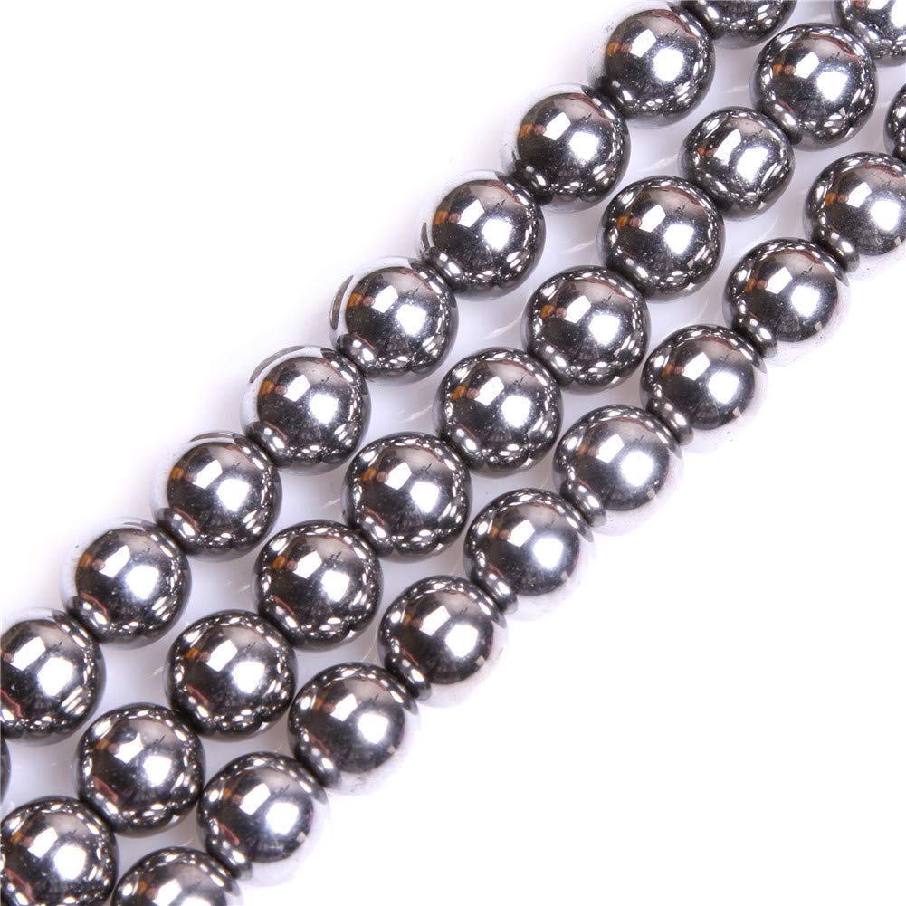 GEM-Inside Natural 12mm Non-Magnetic Silver Metallic Coated Hematite Round Gemstone Semi Precious Loose Beads for Jewellery Making 15''
