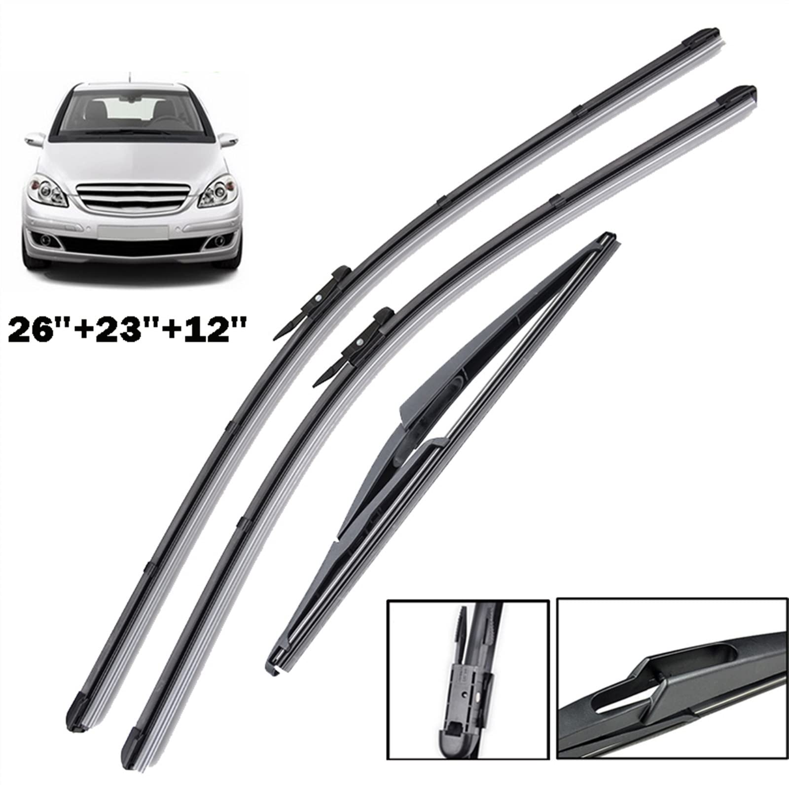 Juego De Limpiaparabrisas Delantero Y Trasero De 26 "23" 12 "para Benz Clase B W245, Escobillas Limpiaparabrisas De Coche 2005 2006 2007 2008 2009 2010 2011