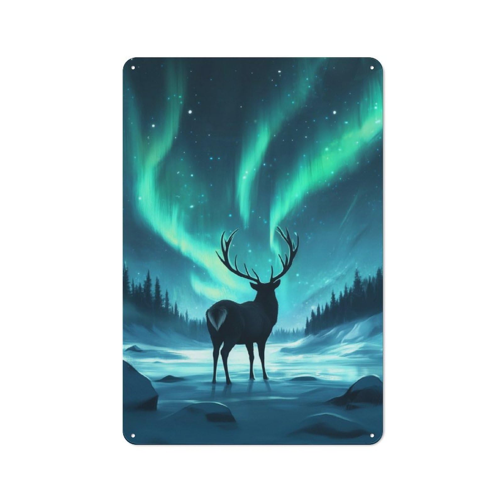 Junmoney Majestic Deer Aurora Vintage Tin Sign 30X20cm With For Kitchen Or Home Bar, For Metal Sign Collectors, For Kitchen And Home Bar Decor