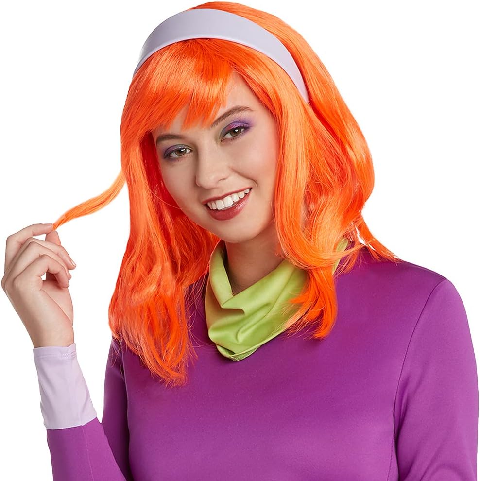 Jerry Leigh Scooby-Doo Daphne Costume for Adults, Standard Size, a Purple Mini Dress, a Headband, and a Green Scarf