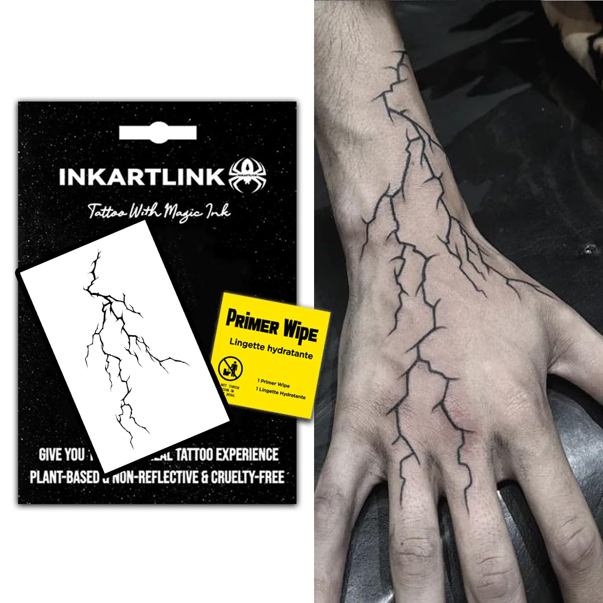 INKARTLINK Semi Permanent Tattoos,Halloween Temporary Tattoo, Party Tattoos, Realistic, Waterproof, Cruelty-free, Non-reflective (Lightning)