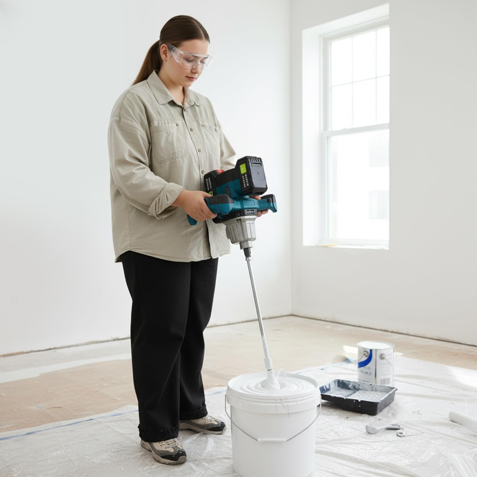 Mélangeur de mortier sans fil 1200 W - Mélangeur de mortier de couleur - Mélangeur à béton sans balais 21 V - 0 à 580 tr/min - 2 niveaux réglables - Mélangeur industriel