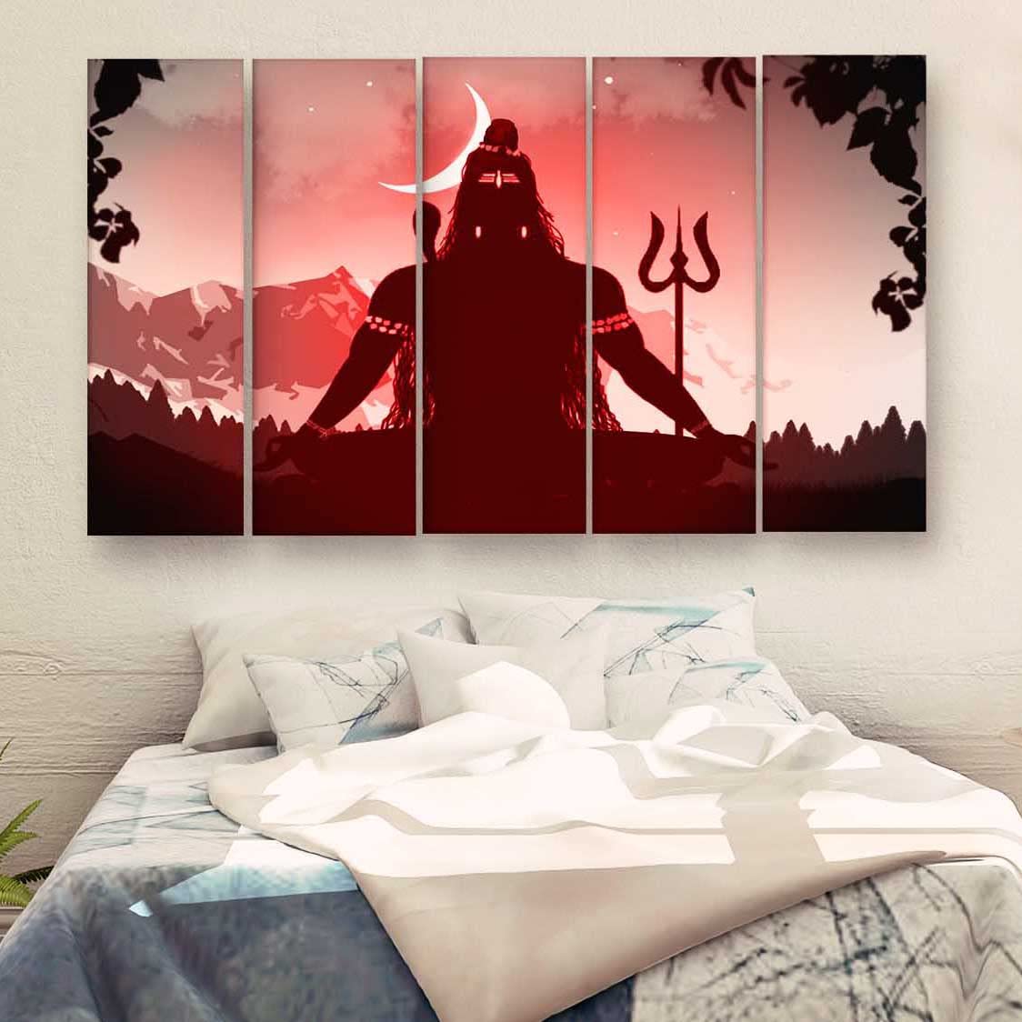 Casperme Beautiful Lord Shiva Multiple Frames Wall Painting For Living Room, Bedroom, Hotels & Office With Sparkle Touch 7mm Hard Wooden Board (50 * 30 inches) Casper_HD_MF_660