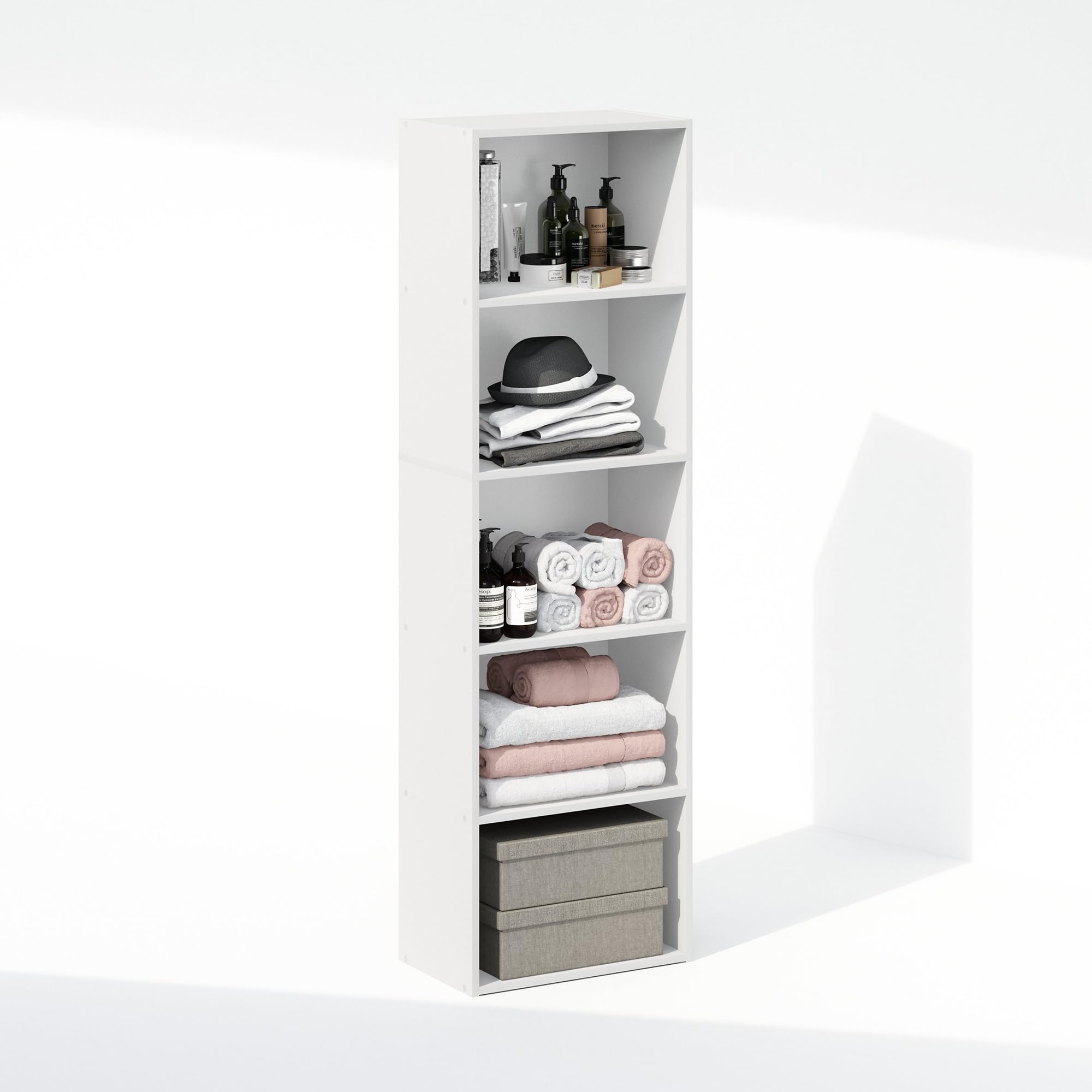 Furinno Reed Kleiderschrank-Organizer und Aufbewahrung, 5-Ebenen Kleiderschrank-Organizer, Offenes Regal Kleiderschrank-Aufbewahrung, für Kleiderschrank, Schlafzimmer, Wohnzimmer, Weiß