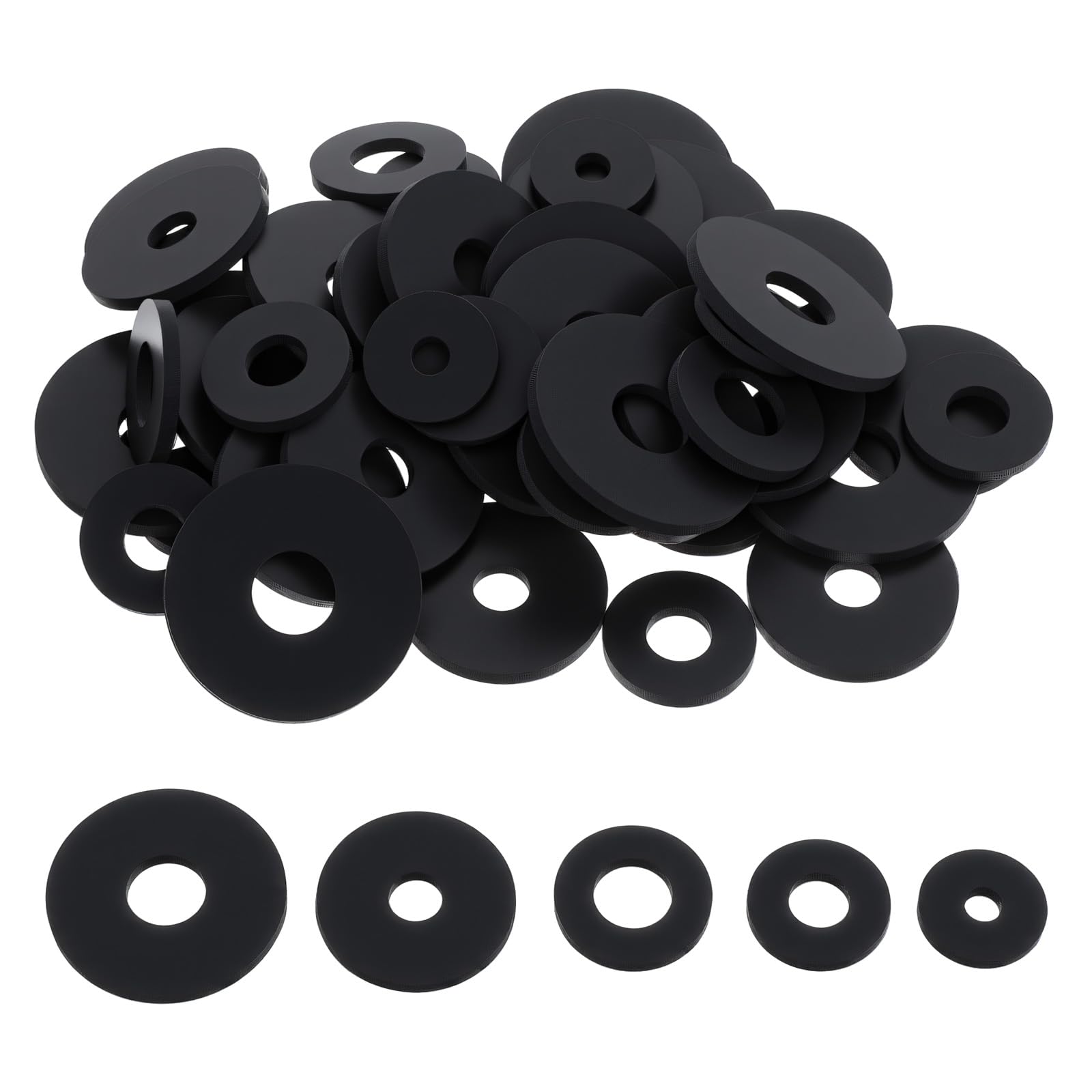 100Pcs Black Flat Rubber Washers Assortment Kit with Box, Vibration Absorbing Pads Sealing Rubber Washers