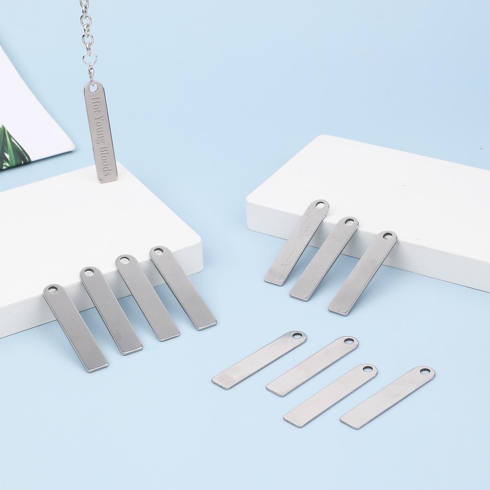 salbsever 25 PCS Rectangle Blank Tags Stainless Steel Metal Stamping Engraving Blanks Stamping for Keychain Bookmark Dog Tag Metal Stamping and Jewelry Making 1.96 x 0.39 Inch