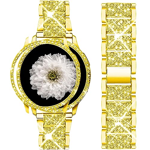 Mosonio Band ONLY Compatible with Samsung Galaxy Watch 6 40mm / 44mm, 20mm Bling Metal Galaxy Watch 6 Band with Bling Protective Cover Case for Women ，Bling samsung galaxy watch 6 Replacement Strap for Daily wear (Color & Size Optional）
