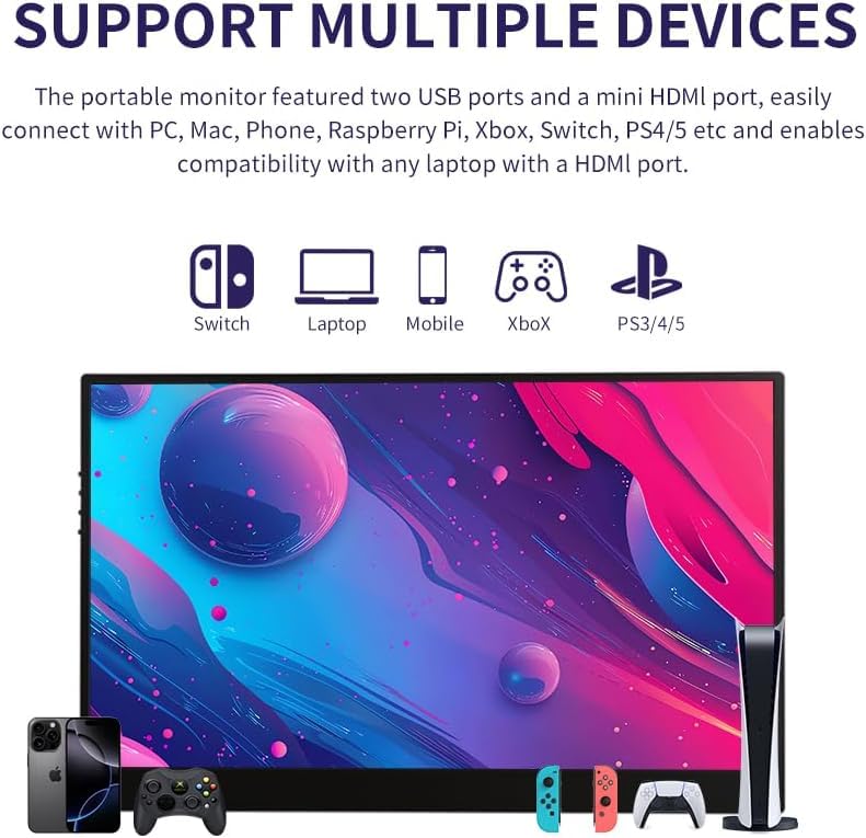 Image of QQU 15.6 Inch Wireless Portable Monitor, HDR Eye Careful Gaming Monitor, FHD IPS /HDR Computer Screen Extender with Built-in Speakers, Compatible with Laptop PC Phone PS4 /PS5 Switch