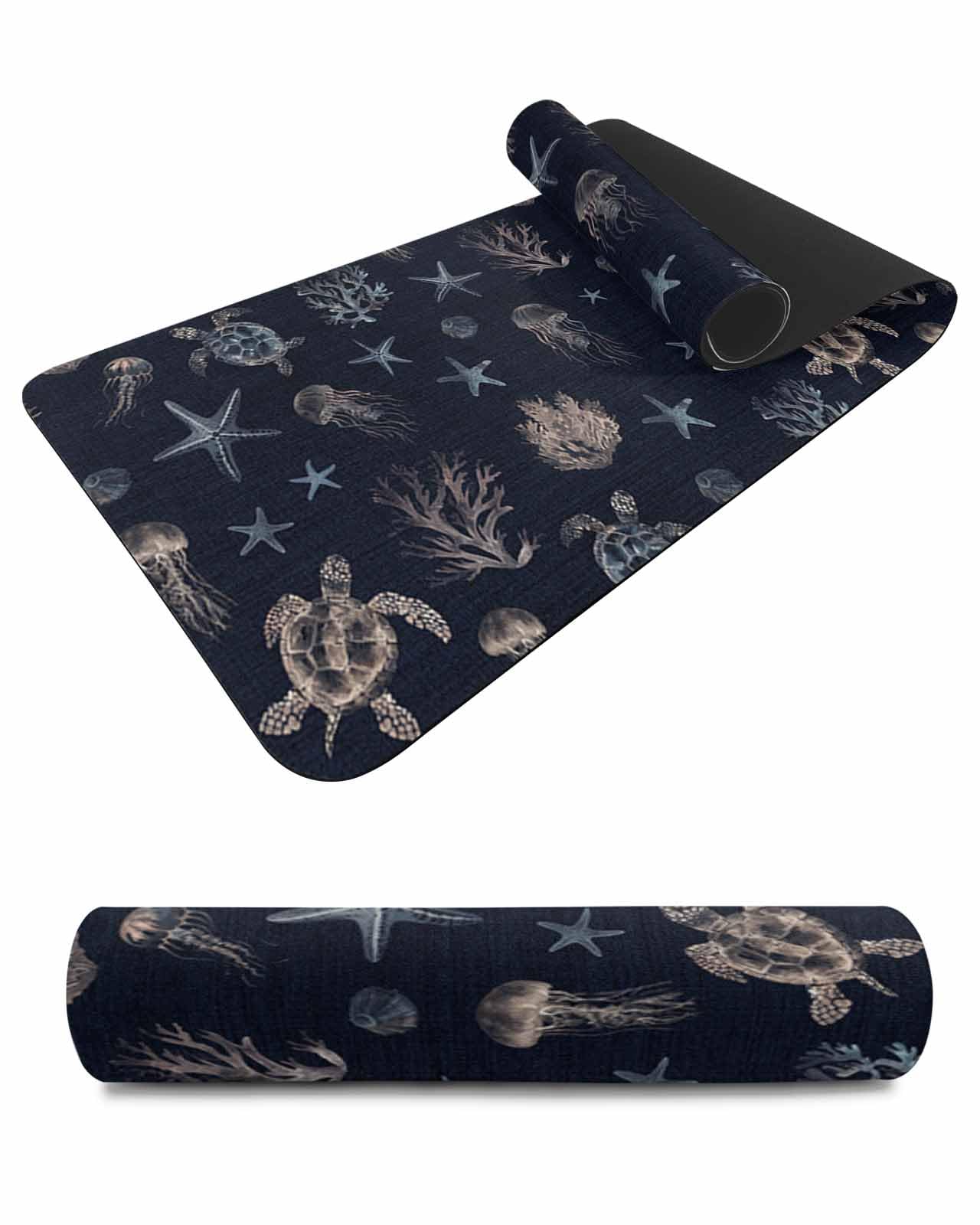 Debedcor Heat Proof Table Pads Waterproof Decorative, Coastal Blue Star Non-Slip Table Countertop Protector, Summer Beach Sea Turtle Black Insulation Mat for Kitchen Room, 40 x 12 Inches