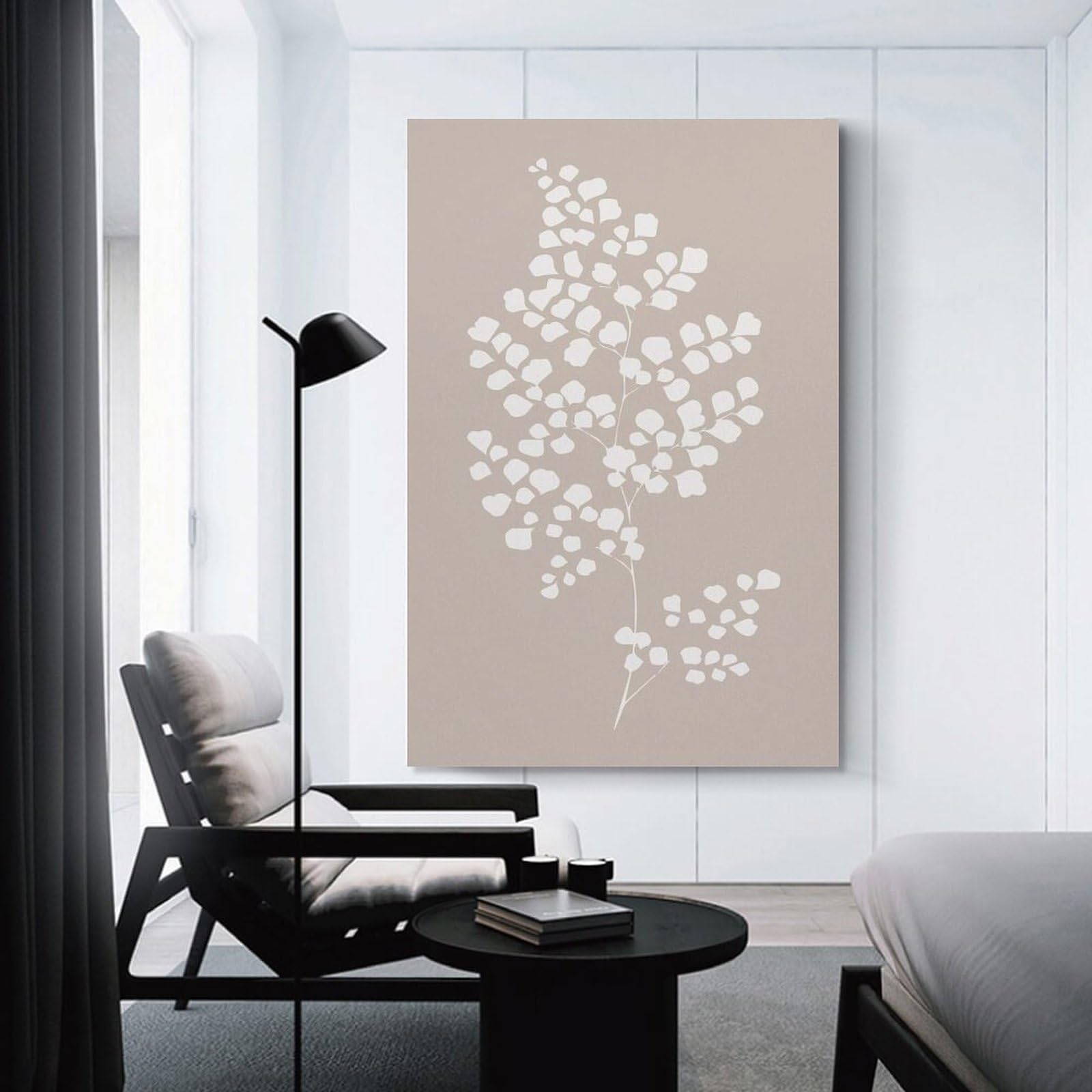 Junmoney Canvas Art Print Fern Leaf Beige Minimalist Art, 08x12inch(20x30cm), for Gallery Wall Layouts in Home Or Office, A Versatile Canvas Print for Layering