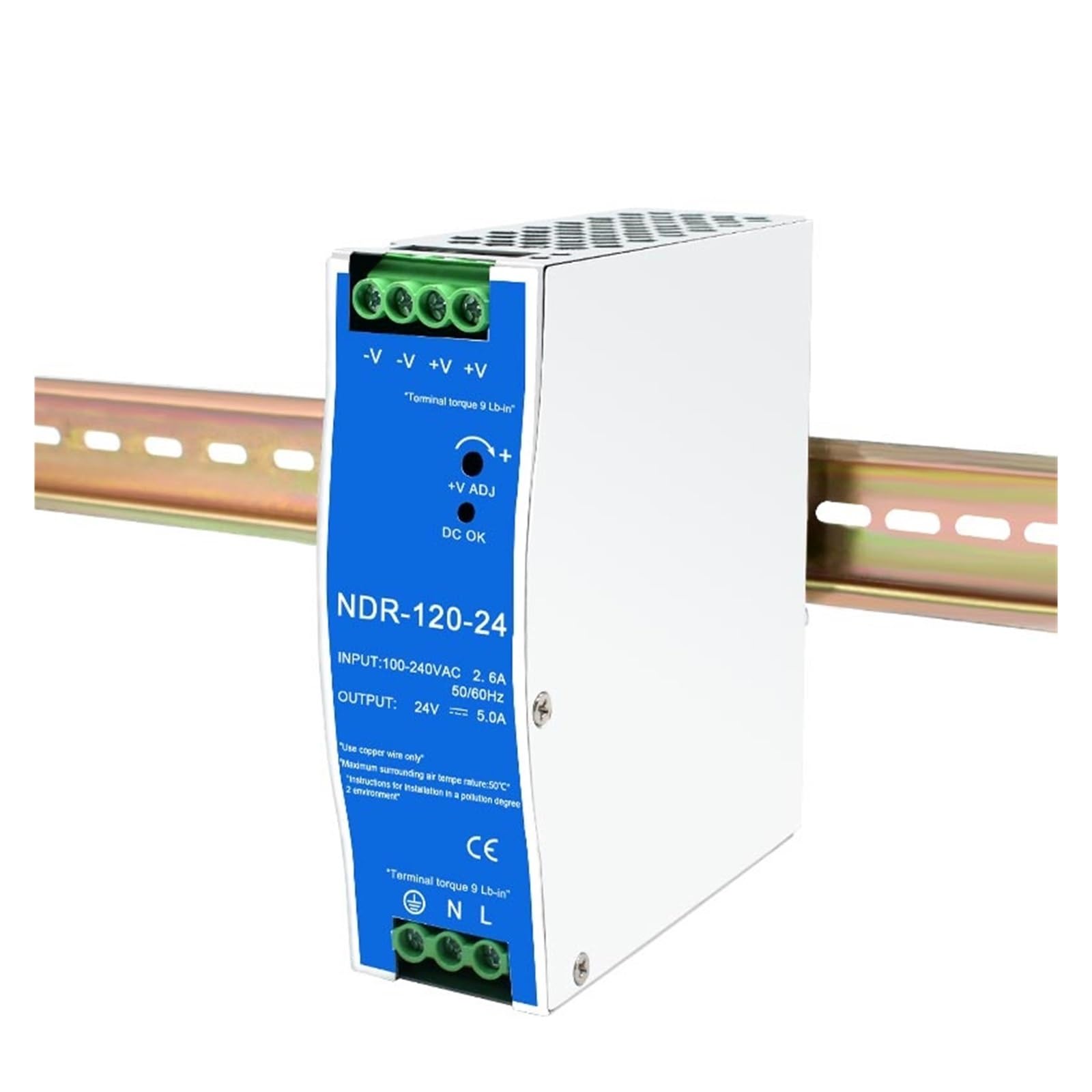 Zasilacz impulsowy, NDR120W Wejście 100 V-220 V AC na DC Przemysłowy zasilacz impulsowy 12/24/48 V na szynę DIN,do pasków LED, drukarek 3D, radia(NDR-120-24 24V5A)