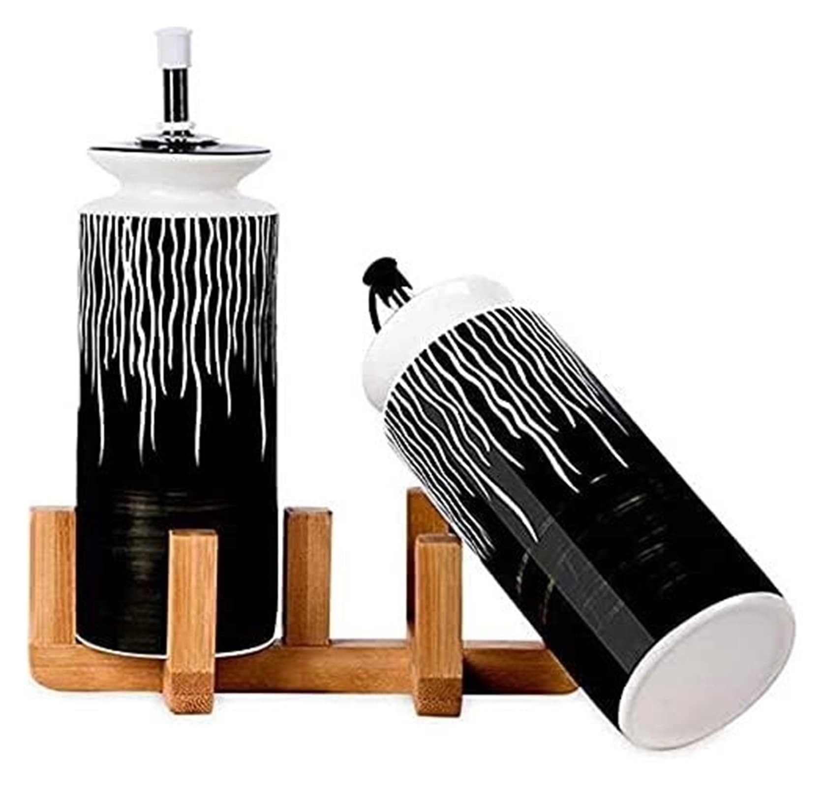 Distributore di Olio E Aceto, Bottiglie di Aceto con Versatori in Acciaio Inossidabile, Bottiglia di Olio in Ceramica da Cucina, Unica Dipinta A Mano con Supporto in,