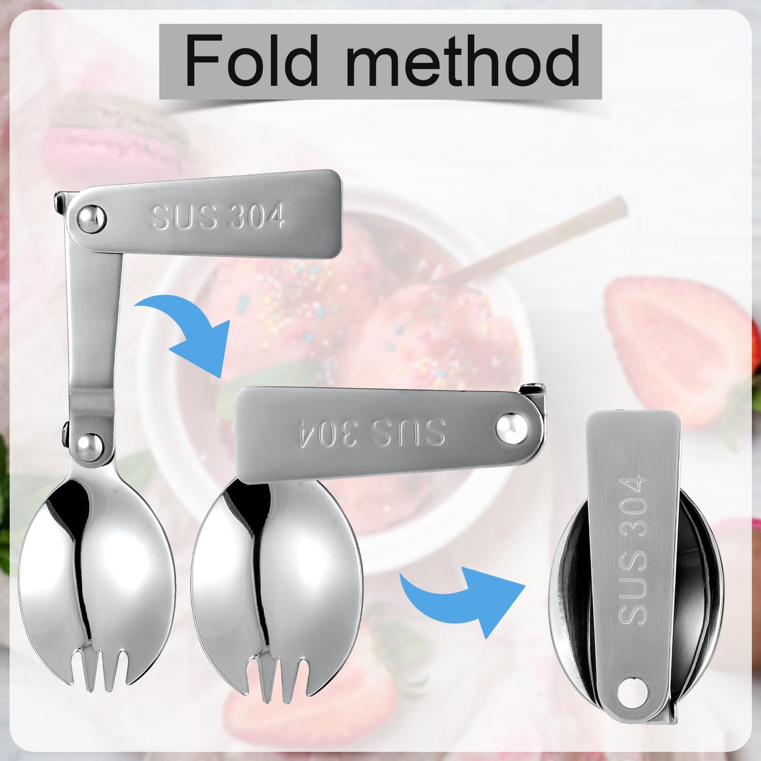 2pcs Spork for Thermos Stainless Steel King Vacuum Insulated Food Jar 16oz, Foldable Spoon Fork Replacement Parts Compatible with Thermos Funtainer 16 oz (Spoon and fork in One Design)