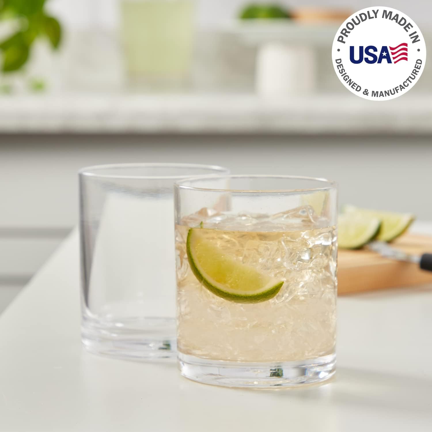  | US Acrylic Classic Clear Plastic Reusable Drinking Glasses (Set of 6) 12oz Rocks Cups | BPA-Free Tumblers, Made in USA | Top-Rack Dishwasher Safe: Tumblers & Water Glasses