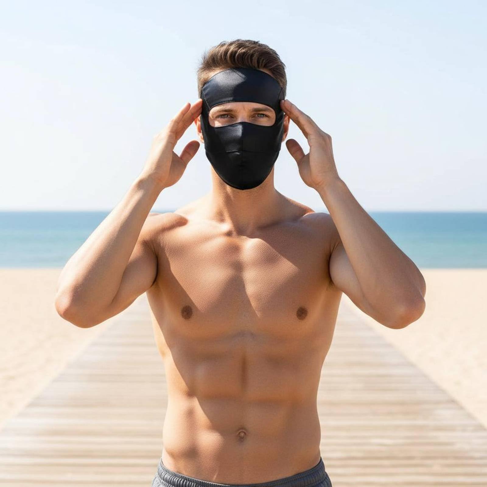 Sonnenschutz Gesichtsmaske Gesichtsschutz Facekini Gesichtsbedeckung mit Innovativem Design für Maximale Gesichtsbedeckung für Strandurlaub Gartenarbeit Outdoor Aktivitäten Alltag, Hellgrau